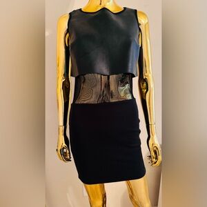 Aqua AQAQ Biker Grove Black Mini Dress, Mesh, Faux Leather, UK, LA, Size 10
